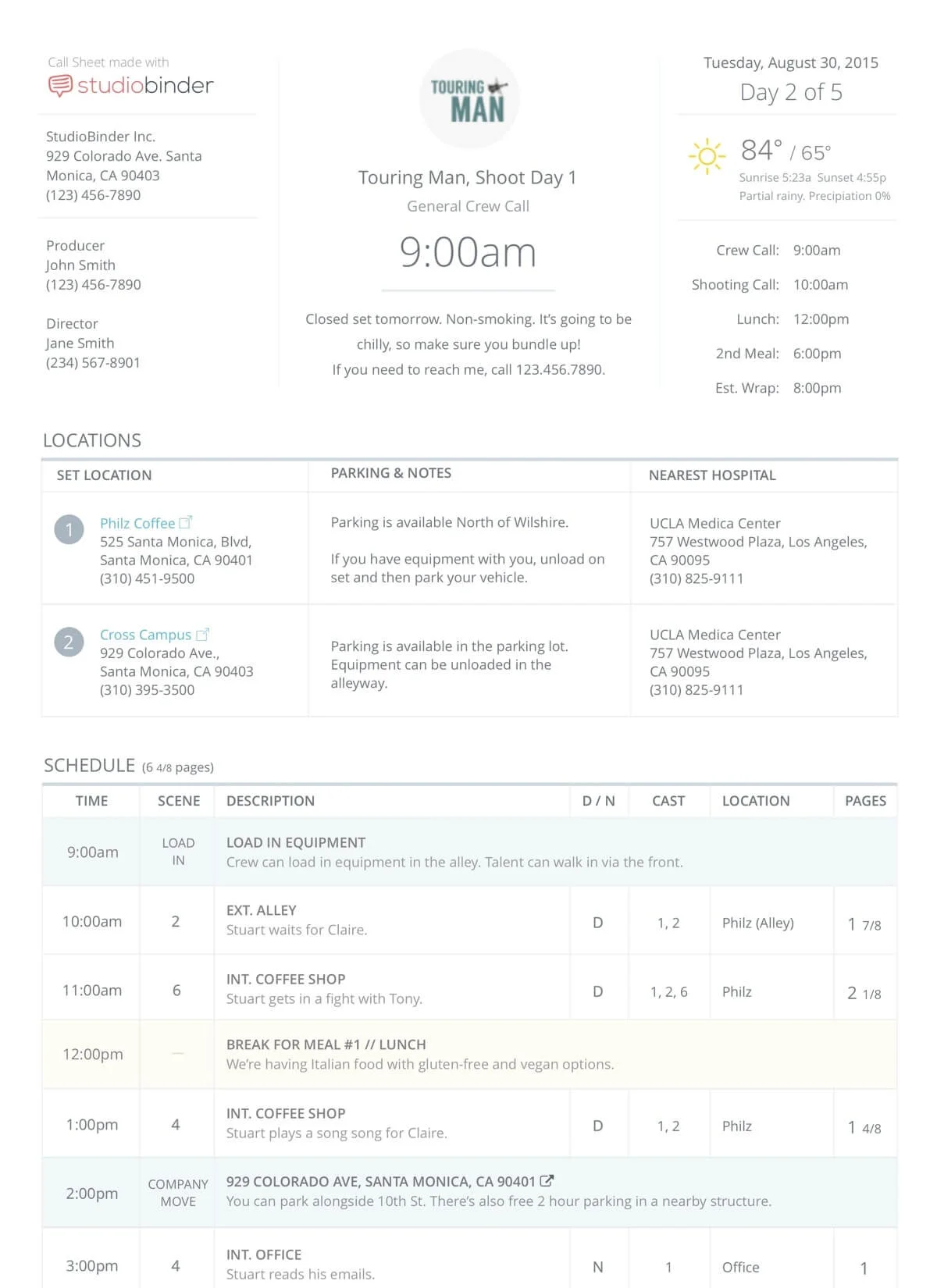 Call Sheet Template Feature Film Studiobinder