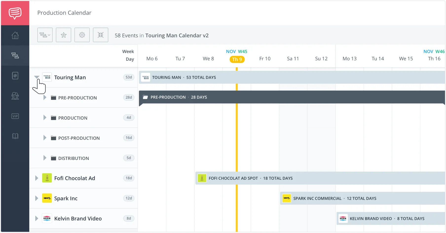 Film TV and Video Production Calendar - View Multiple Calendars on Single Page - StudioBinder Production Management Software